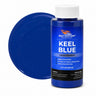 Keel Blue liquid pigment 4 oz bottle beside a glossy royal blue color swatch