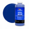 Keel Blue liquid pigment quart bottle beside a glossy royal blue color swatch