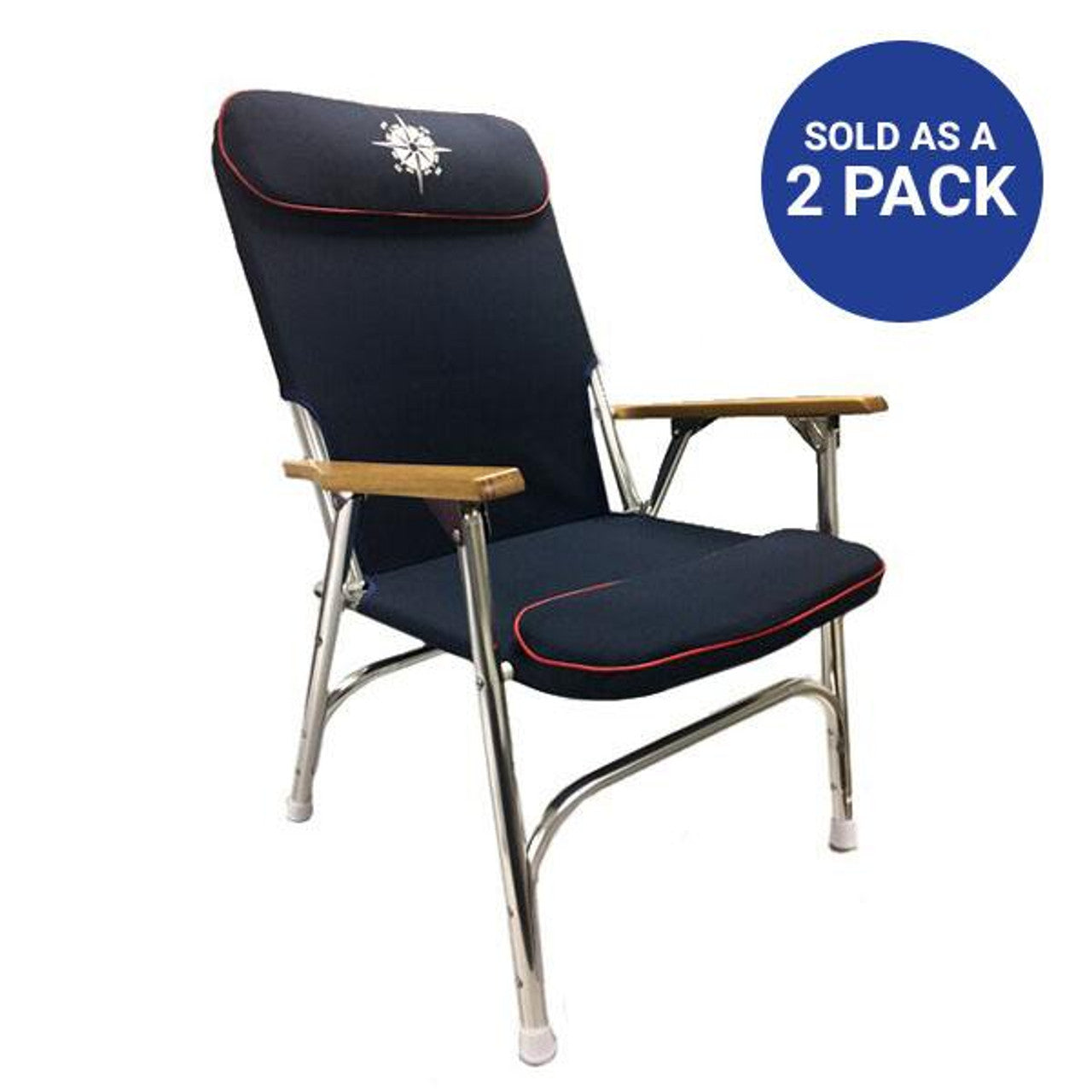 Navy Padded Aluminum Deck Chair - High Back