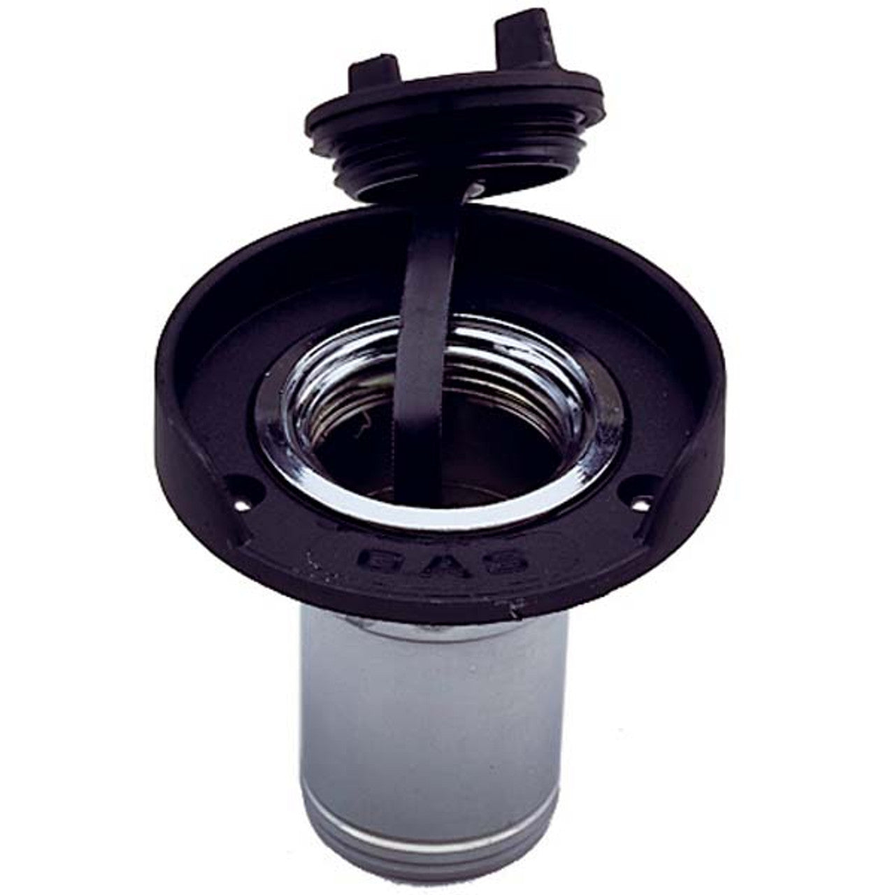 Perko Chrome Gas Deck Fill with Black Plastic Cap and Flange
