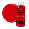 Primary Red liquid pigment 4 oz bottle beside a glossy primary red color swatch
