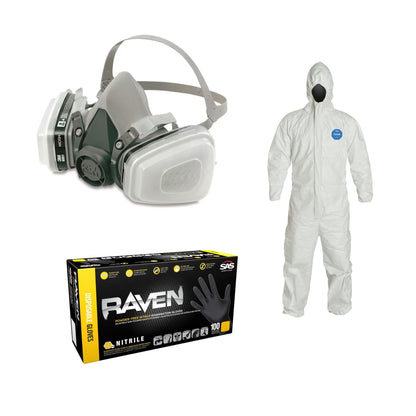 Pro Protective Gear Kit - Respirator, Coverall Suit & Nitrile Gloves
