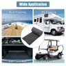 Wide application collage showing the gray carpet mat used for boat flooring, RV flooring, car trunk and golf cart
