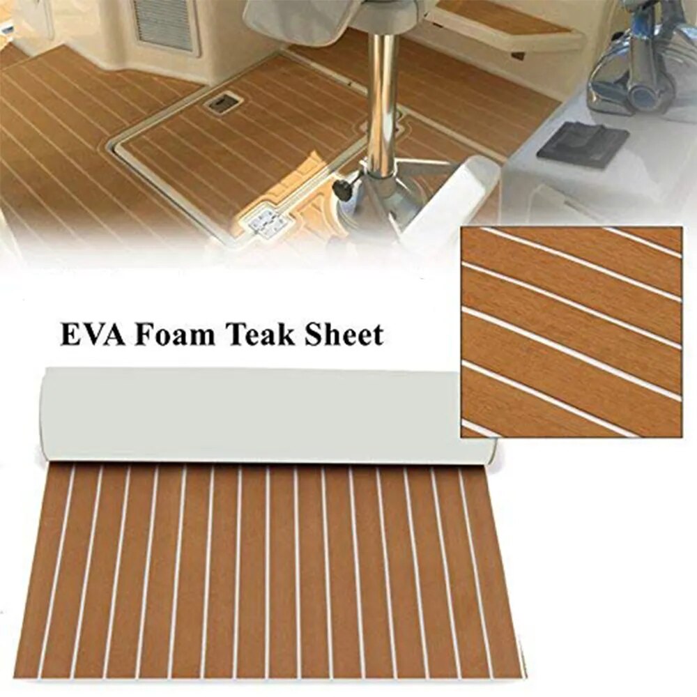 600x2400x5mm EVA Foam Faux Teak Boat Decking Mat Brown Deck Sheet