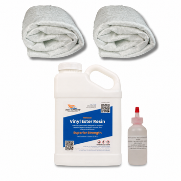 Boat building kit: 5 gallon vinyl ester resin with MEKP, 5 yards 1708 and 5 yards mat