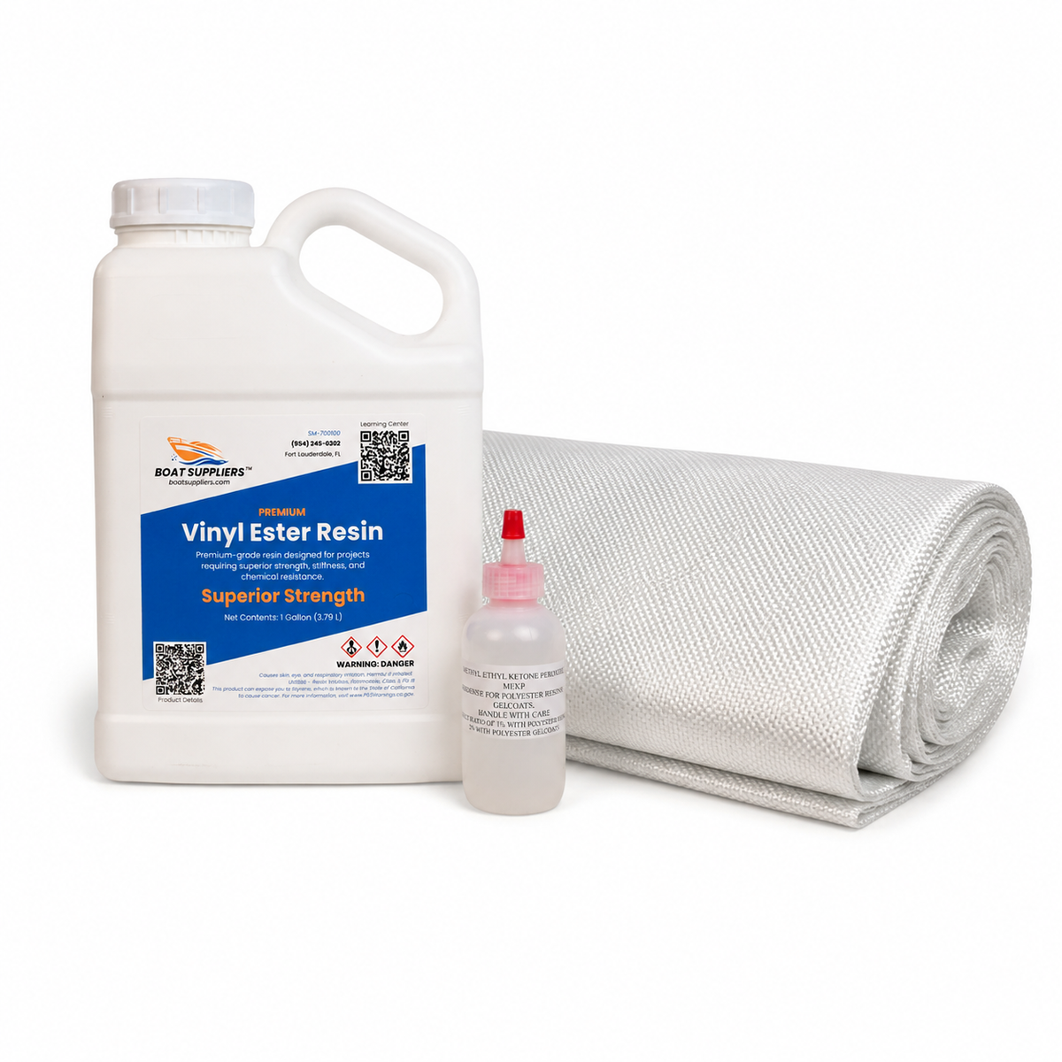 Fiberglass cloth and vinyl ester resin kit: gallon VE with MEKP and 5 yards 6 oz cloth