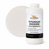 Titanium White liquid pigment quart bottle beside a glossy bright white color swatch