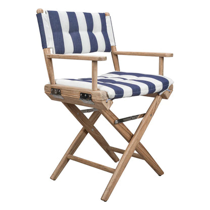 Whitecap Sanded Teak Director's Chair w/ Navy & White Covers