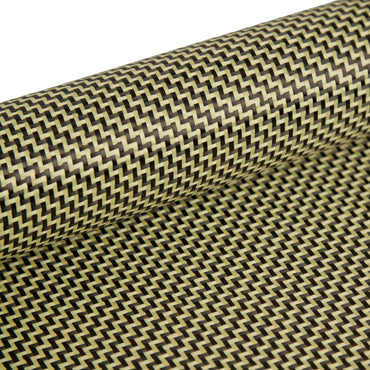 5.8oz Carbon/Kevlar Hybrid Fabric 2×2 Dual Twill Weave (Black/Yellow) - 1st Quality