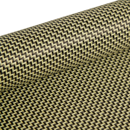 5.8oz Carbon/Kevlar Hybrid Fabric 2×2 Dual Twill Weave (Black/Yellow) - 1st Quality