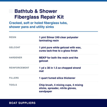 Bathtub & Shower Fiberglass Repair Kit with White Gelcoat specifications