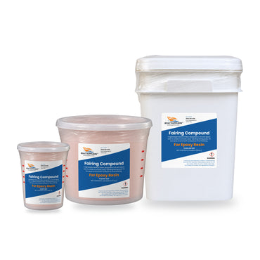 Boat Suppliers fairing compound sizes: 1 quart cup, 5 quart tub and 4 gallon pail
