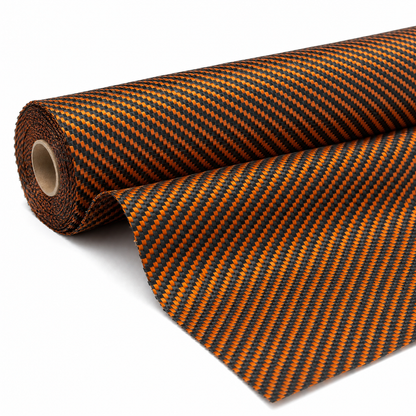 5.5oz Carbon Kevlar hybrid fabric 2x2 twill weave black orange