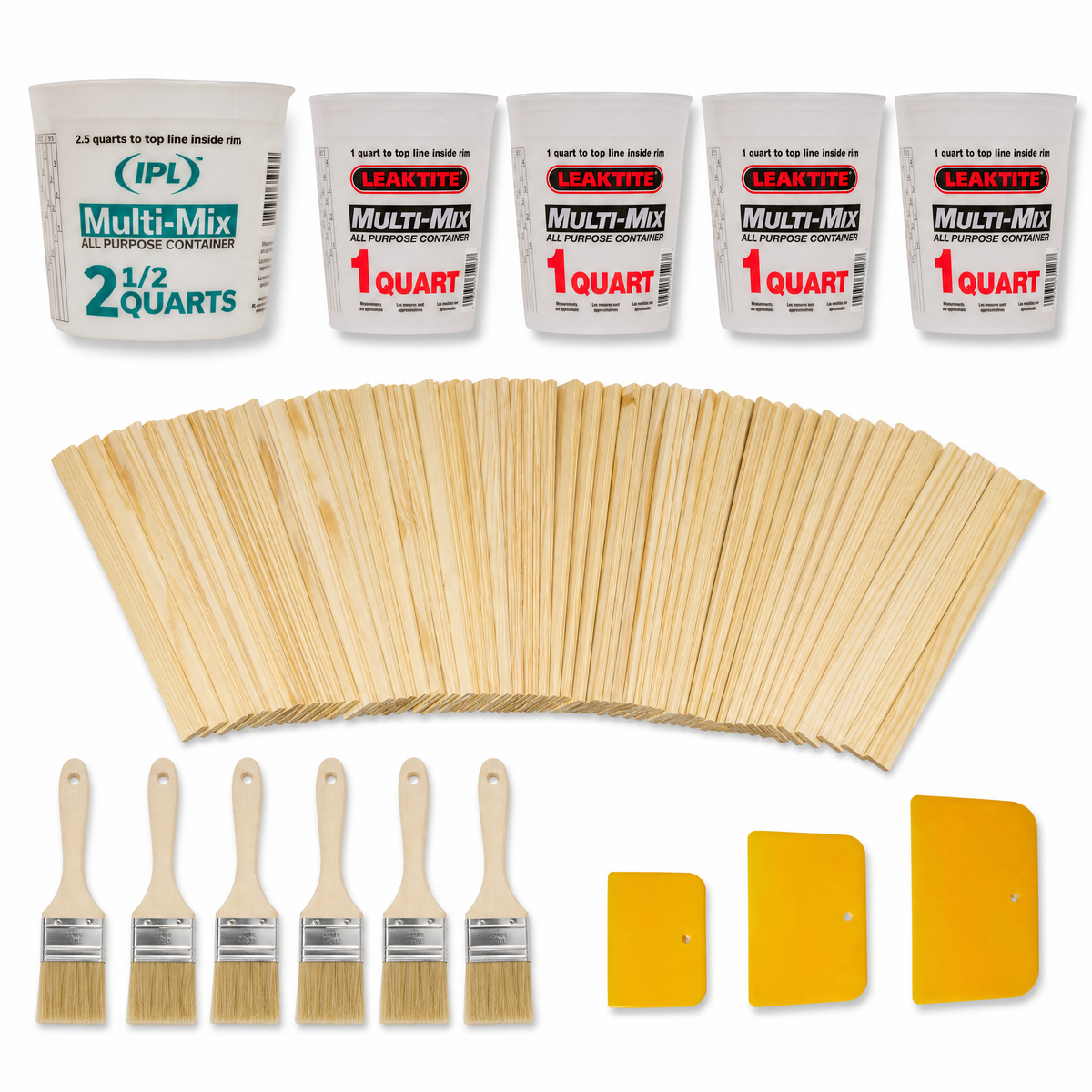 Medium fiberglass consumables kit: mixing tubs, stir sticks, chip brushes and spreaders