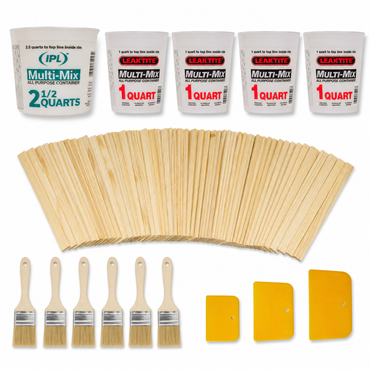 Medium fiberglass consumables kit: mixing tubs, stir sticks, chip brushes and spreaders