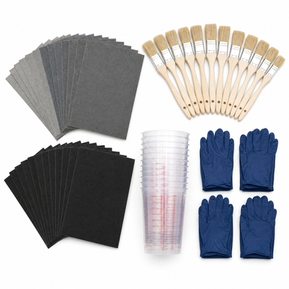 Finish & Fair Kit - Sandpaper, Brushes, Cups, Gloves