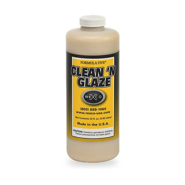 Formula Five Clean 'N Glaze quart bottle, Rexco mold polishing compound and gel coat oxidation remover
