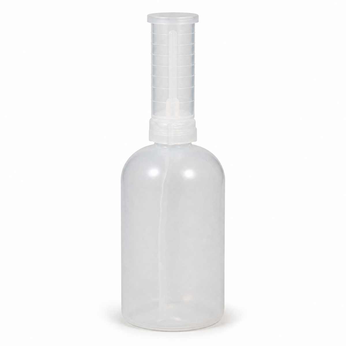 MEKP catalyst measuring dispenser bottle, 16 oz with graduated chamber, on white background