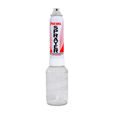 Preval Sprayer complete spray system with power unit and 6 oz glass jar on white background