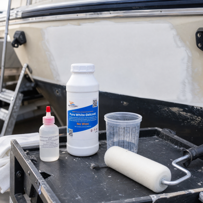 Pure White Gelcoat with Hardener - No Wax - on the repair cart