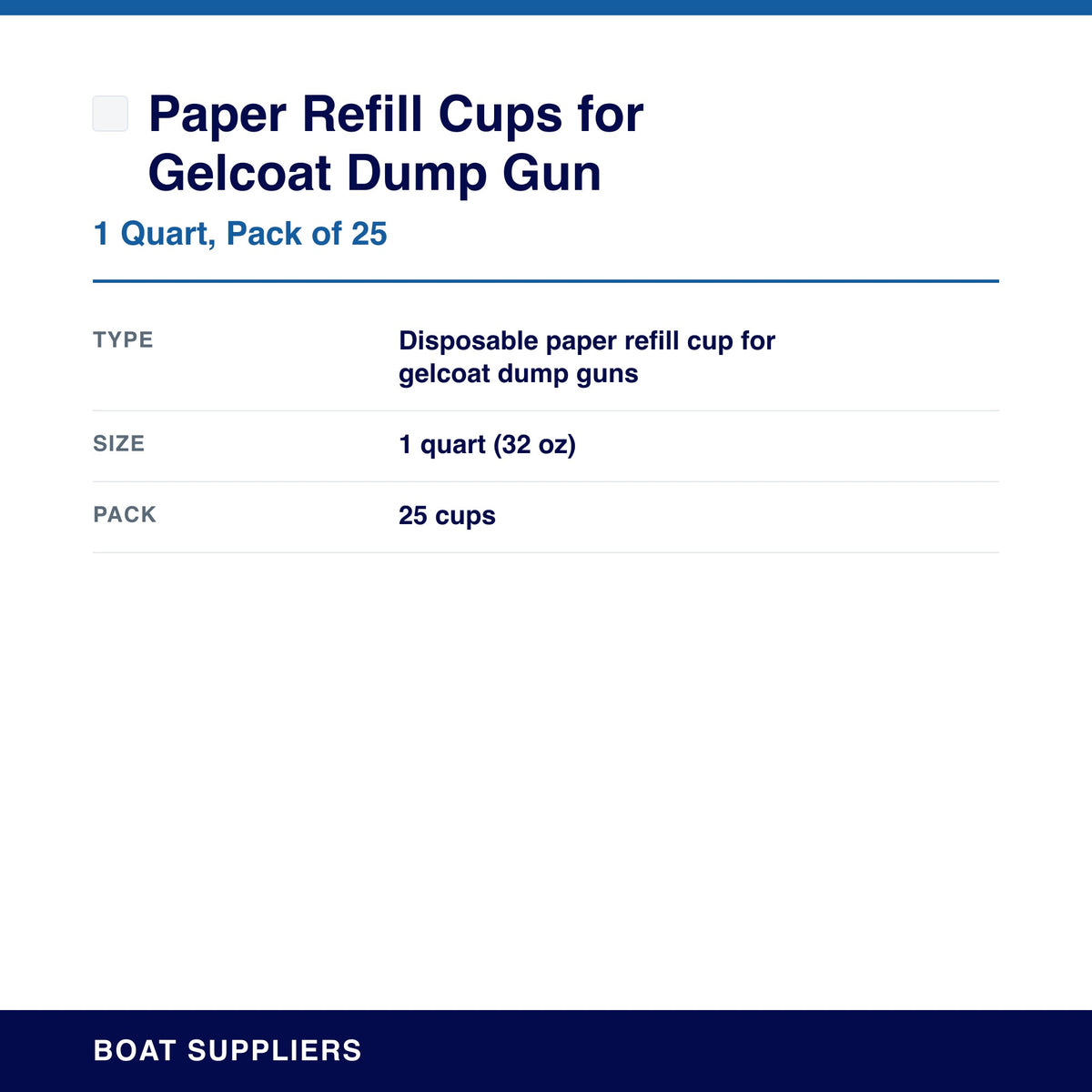 Paper Refill Cups for Gelcoat Dump Gun specifications