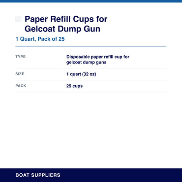 Paper Refill Cups for Gelcoat Dump Gun specifications