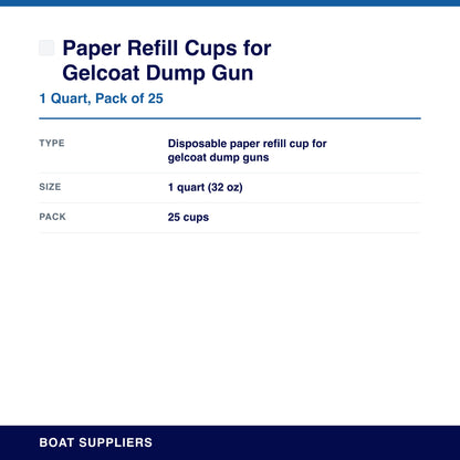 Paper Refill Cups for Gelcoat Dump Gun specifications