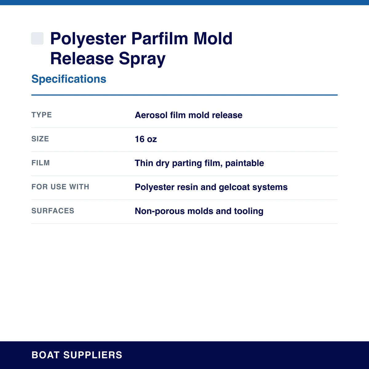 Polyester Parfilm Mold Release Spray specifications