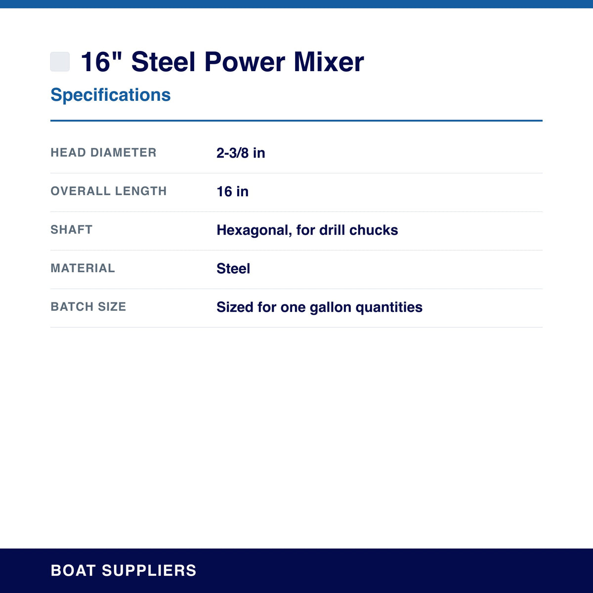 16" Steel Power Mixer specifications