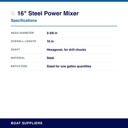 16" Steel Power Mixer specifications