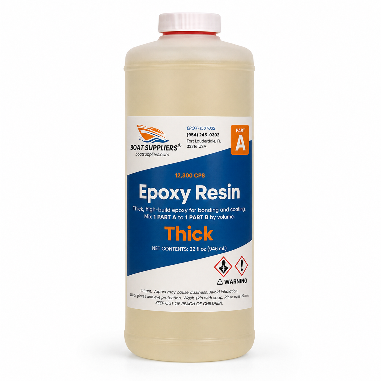 Boat Suppliers Thick Epoxy Resin quart bottle, high-build no-sag bonding and coating epoxy