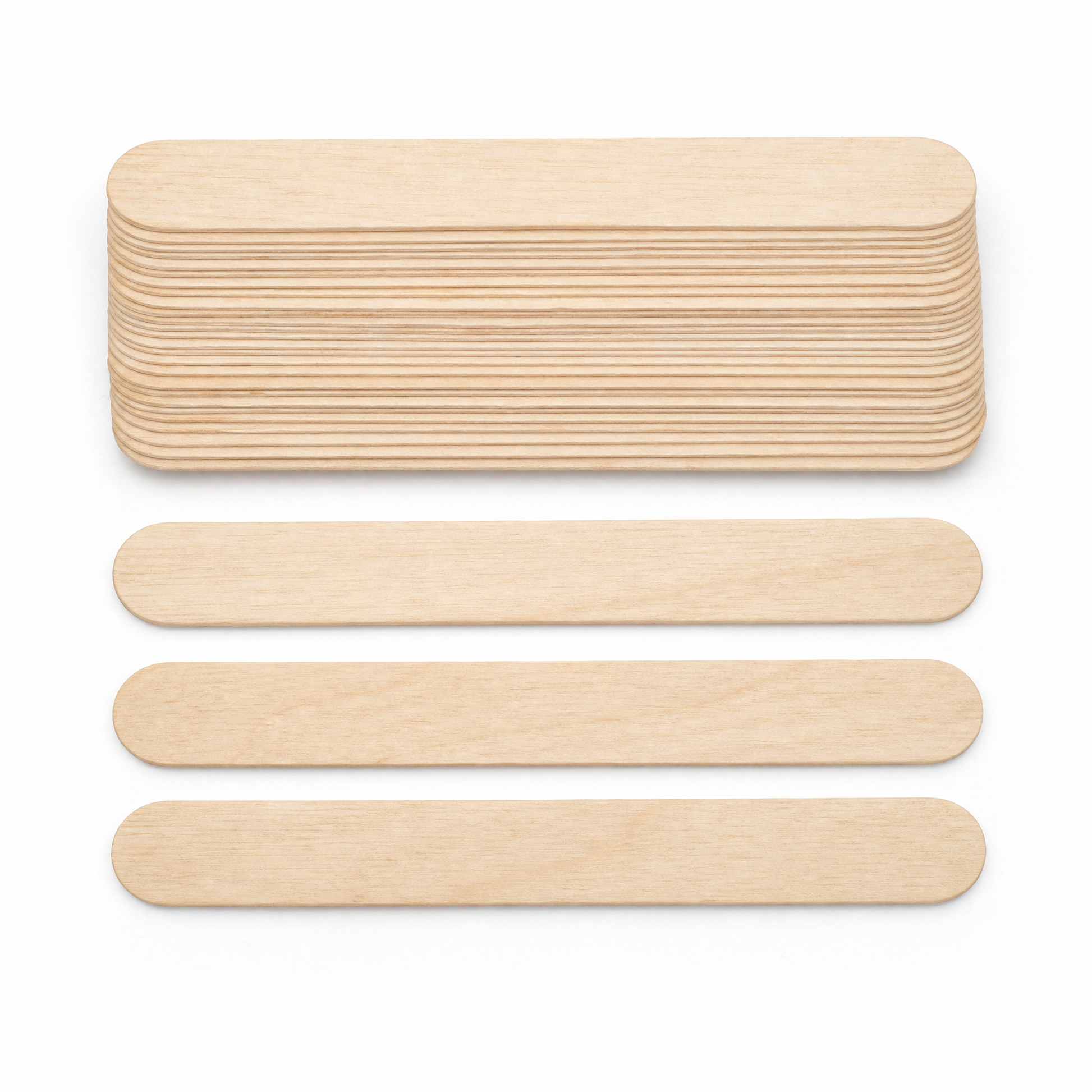 Stack of wooden tongue depressor stir sticks with three loose sticks