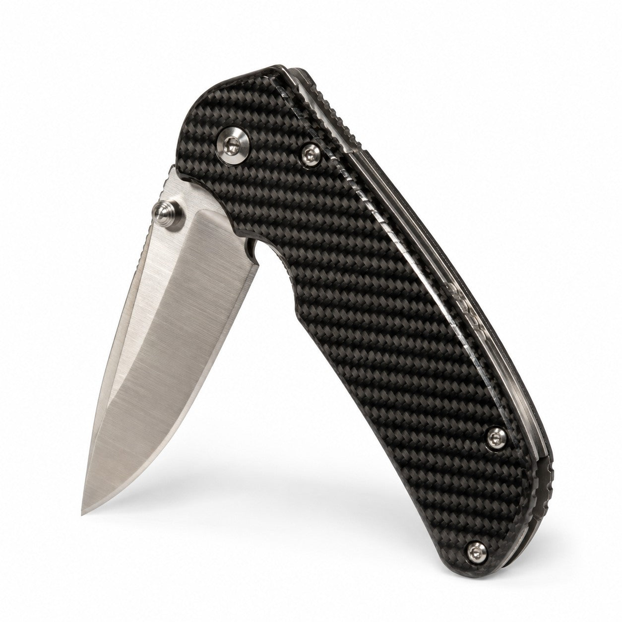 Custom folding knife with polished carbon fiber twill handle scales
